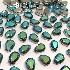 GOTA GRANDE- GEMA VERDE RESINA TORNASOL AB ENGARZADA- 10X14MM (COD:551) RS AB