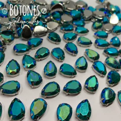 GOTA GRANDE- GEMA TURQUESA RESINA TORNASOL AB ENGARZADA- 10X14MM (COD:552) RS AB