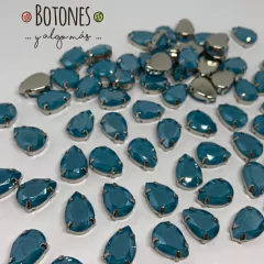 GOTA GRANDE- GEMA AZUL RESINA MOKA ENGARZADA - 10 X 14MM (COD:593) RS MK