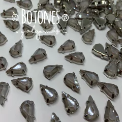 GOTA MEDIA- GEMA GRIS RESINA MOKA ENGARZADA - 8 X 13MM (COD:314) RS MK