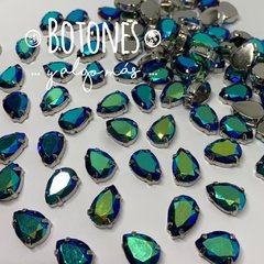 GOTA GRANDE- GEMA AZUL BLACK TORNASOL AB ENGARZADA- 10X14MM (COD:312) RS AB