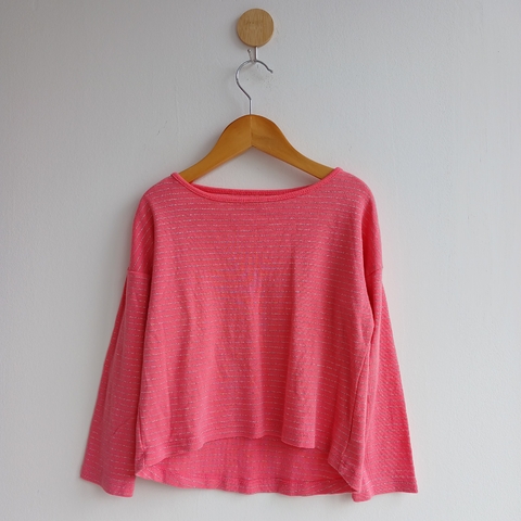 REMERA GAP T.4-5 AÑOS M.L ROSA CON LINEAS PLAEATADAS