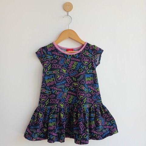 VESTIDO GRISINO T.3-4 AÑOS NEGRO M/C TEXTO