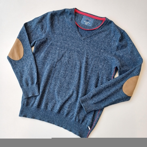 SWEATER ZARA T. 11-12 AÑOS AZUL LANILLA PARCHE CODOS