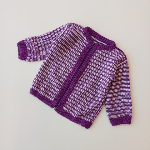 CAMPERA S/M T. 3- 4 AÑOS LANA VIOLETA Y BLANCO
