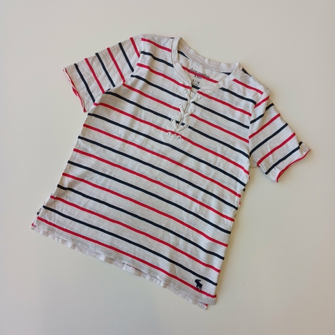 REMERA ABERCROMBIE T.9-10 AÑOS M/C RAYAS ROJA *DETALLE