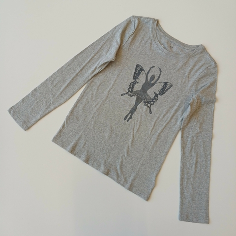 REMERA GAP T. 10 AÑOS GRIS BAILARINA M/L NUEVA CE