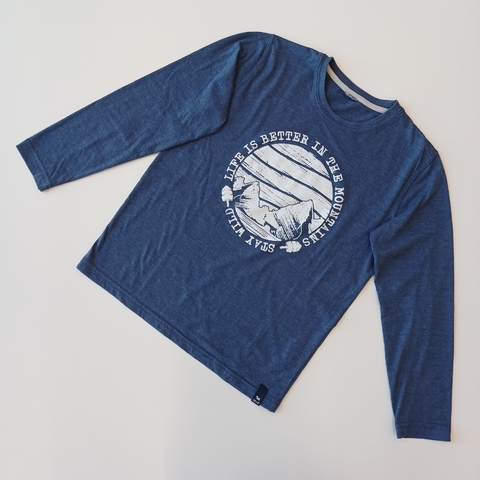 REMERA MIMO T. 10- 12 AÑOS AZUL M/L MONTAÑAS