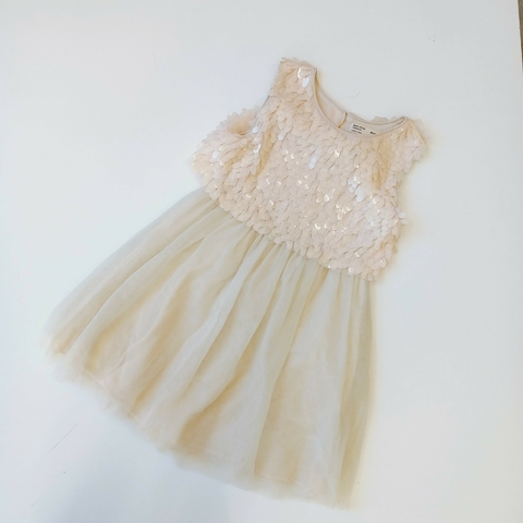 VESTIDO ZARA T. 8 AÑOS ROSA CREMITA TUL LENTEJUELAS * DETALLE