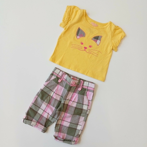 CONJUNTO OSHKOSH T. 6 MESES CUADROS ROSA VERDE REME + PANTALON