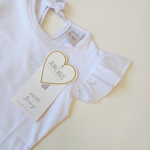 BODY ANCHUS T. 6 MESES BLANCO VOLADO TUL MANGA M/C NUEVO en internet