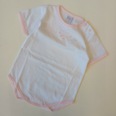 BODY CARI T. 6- 9 MESES BLANCO CON ROSA FLORCITAS BORDADA M/C NUEVO