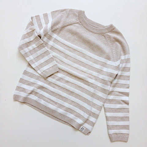 SWEATER ZARA T.8 AÑOS BEIGE RAYAS HILO * DETALLE