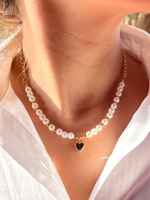 collar perla corazon