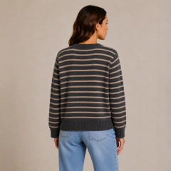 Cardigan Tejido Rayado Mujer Gris y Crudo - comprar online