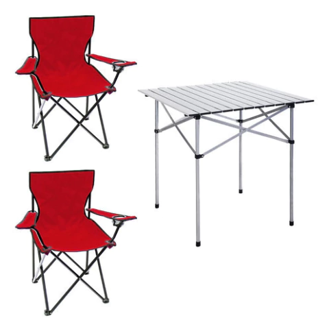 Silla De Camping Mesa Aluminio Enrollable Set Completo X2