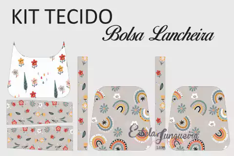 kit tecido bolsa lancheira boho