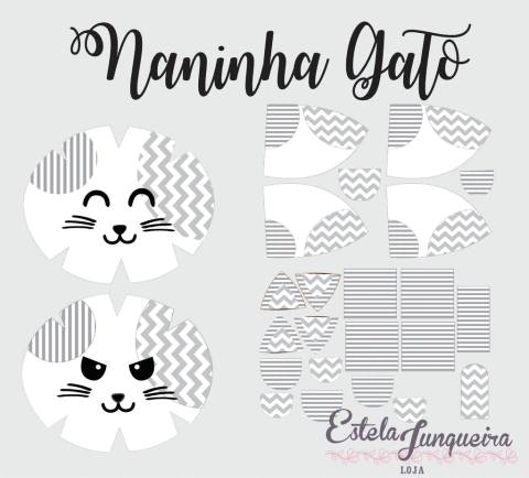 kit tecido naninha gato cinza