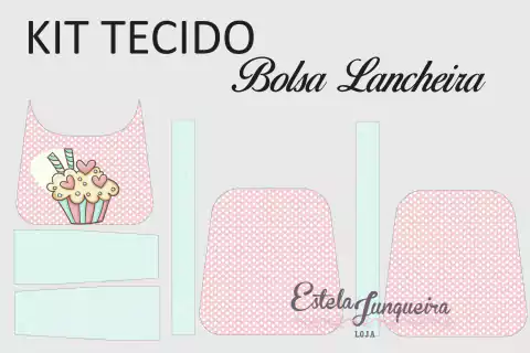kit tecido bolsa lancheira cupcake