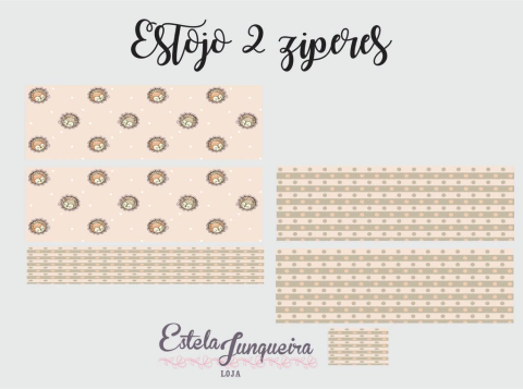 kit tecido estojo 2 ziperes raposa completo