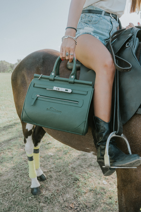 Cartera "Nantes Chica" cuero graneado verde inglés