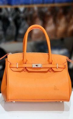 Cartera "Marsella chica" cuero graneado naranja