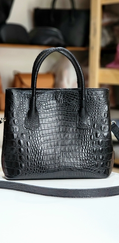Cartera "Barbie" cuero grabado croco negro - comprar online