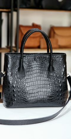 Cartera "Barbie" cuero grabado croco negro