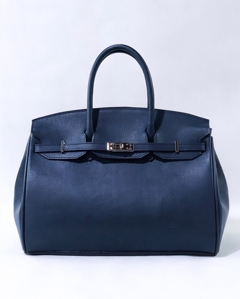 Cartera "Paris Grande" cuero graneado azul