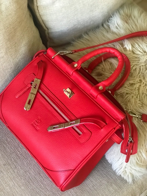 Cartera "Nantes" chica en cuero graneado rojo