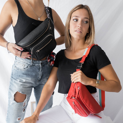 Riñonera “Mila” cuero graneado negro - tienda online
