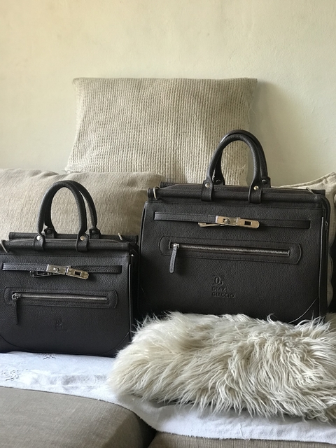 Cartera Nantes grande cuero graneado marrón