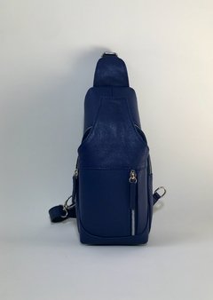 mochila "nono" cuero graneado azul. - comprar online