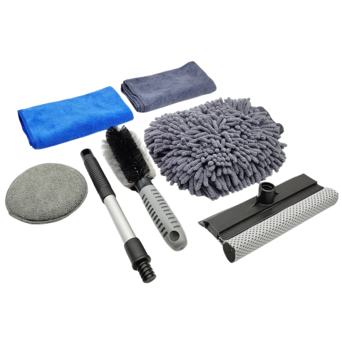 Kit de Limpeza Automotiva Completo Com Escova de Rodas Rodo para Vidros Esponja Aplicadora Luva Panos Microfibra LMATO6D