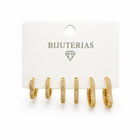TRIO DE ARGOLAS FOLHEADO CLICK CORAÇÃO MICROZIRCONIAS CBCA28301 -9 (12 TRIOS)