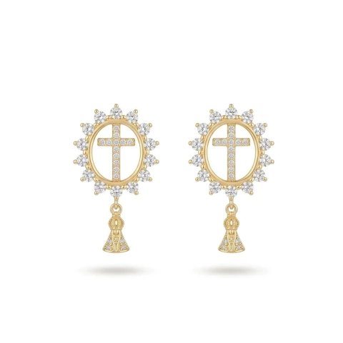 BRINCO FOLHEADO RELIGIOSO NOSSA SENHORA MICROZIRCONIAS PBCA26501 (12 PARES)