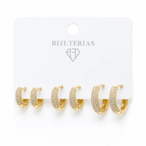Trio de Argolas Folheada Microzirconias KBH02829 -1 (12 trios)