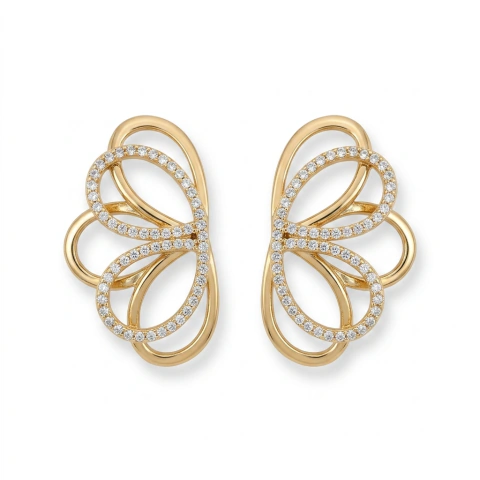 BRINCO FOLHEADO FLOR ZIRCONIAS BBEA28532 (12 PARES)
