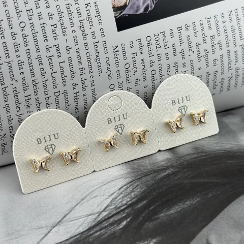 TRIO DE BRINCOS BORBOLETA ZIRCONIAS HBDB36503 (12 TRIOS) - comprar online