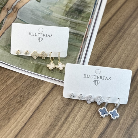 TRIO DE BRINCOS TREVO PBA26298 -2 (12 PARES) - comprar online