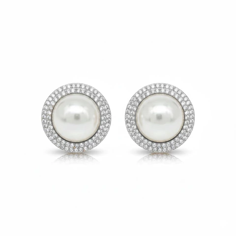 BRINCO BANHO DE PRATA BOTÃO PEROLA MICROZIRCONIAS KBDA31865 (12 PARES) - comprar online