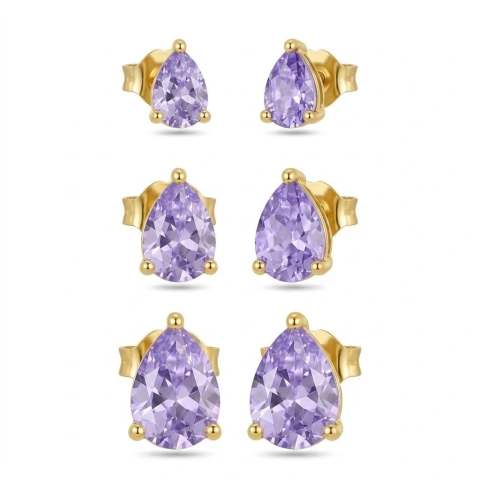 Trio de Brincos Folheado Gota Zirconias Coloridas EBEA18572-5 (12 trios)