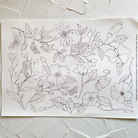 Calco Contorno Campánulas y Pájaros