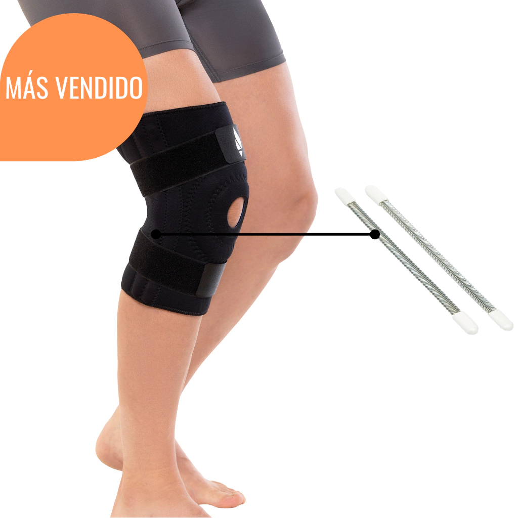 Rodillera estabilizadora con varillas laterales flexibles térmica neoprene deportiva