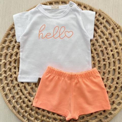 Pijama 2 Piezas Hello Blanco y Naranja - comprar online