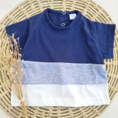 Remera Combinada Azul Marino Manga Corta