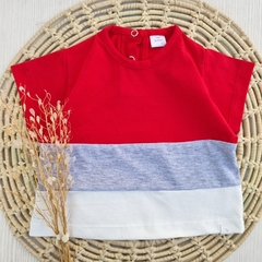 Remera Combinada Rojo Manga Corta