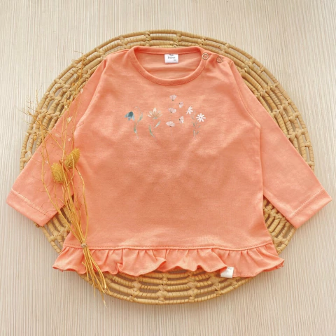 Remera Volados Flores Salmón Manga Larga - comprar online