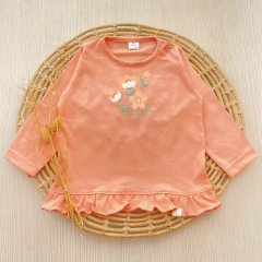 Remera Volados Flores Salmón / Salmón Manga Larga - comprar online