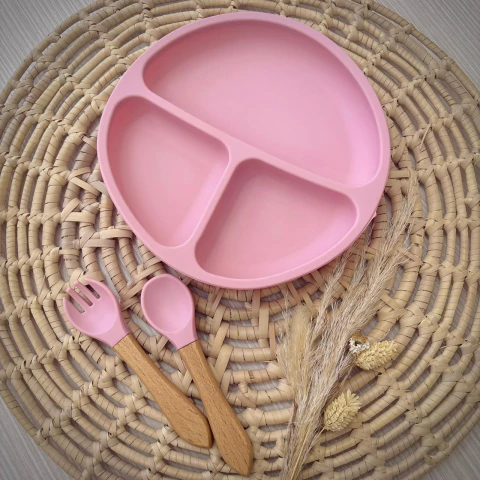 Plato 3 Compartimientos de silicona con Cubiertos Rosa Viejo - comprar online